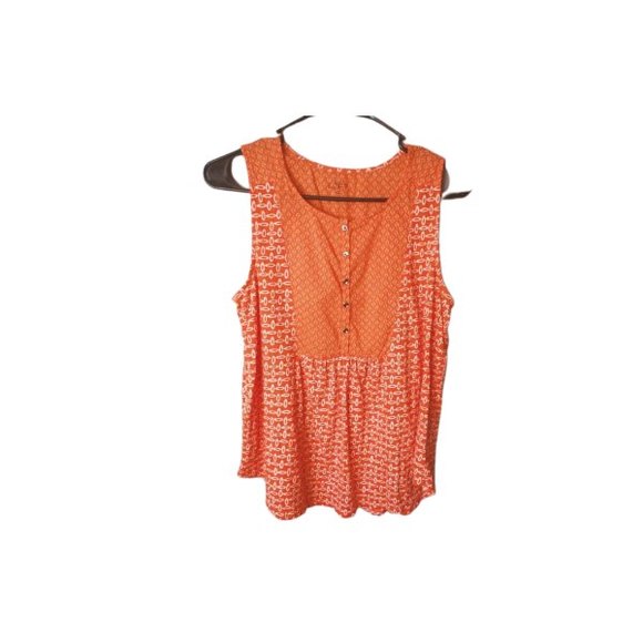LOFT Orange White Sleeveless Blouse Women’s Medium Boho Geometric Tank Top - Picture 1 of 10
